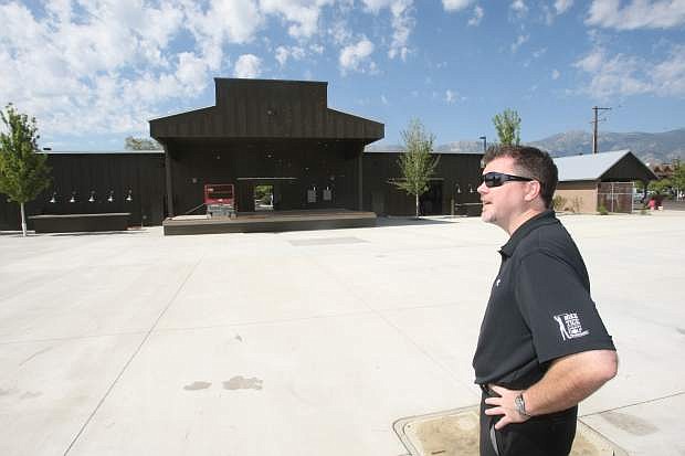 Joey Whitacre, director of Carson Valley Inn casino and marketing operations, talks about the amphitheater at the Carson Valley Inn on Wednesday.