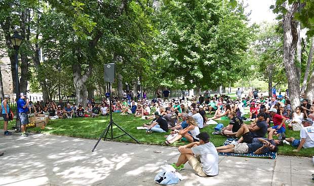 Hundreds of participants assemble on the Capitol Mall Friday prior to today&#039;s start of the Tahoe Rim Trail Endurance Run. Runners will be competing in 100 mile, 50 mile or 55k events this weekend starting at Spooner Lake.
