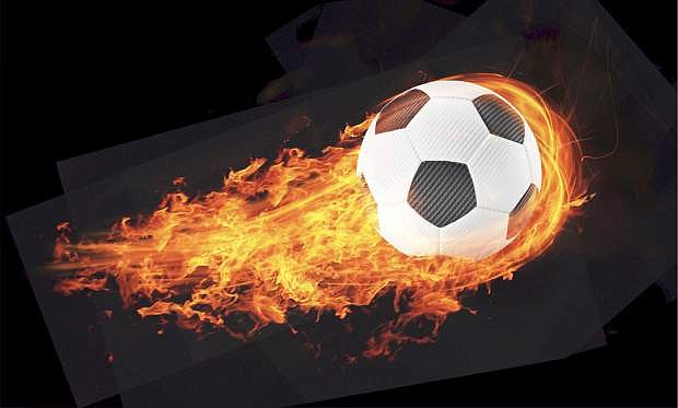 3d abstract flamed soccer ball fireball background