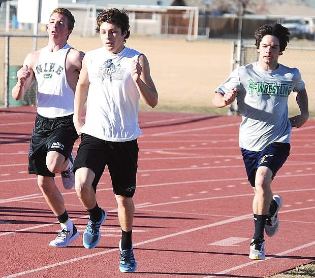 Jordan Schultz, left, Charles Fulks, middle, and Nathan Heck return to lead a talented squad for the Fallon boys track team. The Wave opens the season Saturday at home.
