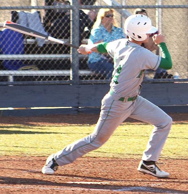 Fallon junior Dalton Frank watches a hit during a game last weekend. The Wave host Truckee today and Saturday.