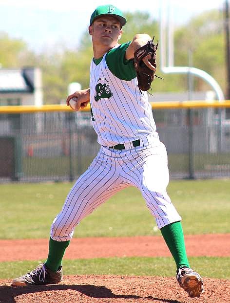 Fallon junior Riley Williams delivers a pitch during the Greenwave&#039;s 9-4 win over Dayton on Saturday. Fallon swept the series.