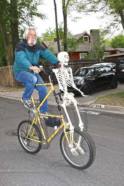Edward Fruend rides his tall bike at the Westside Cruiser Ride Wednesday evening in Carson City.