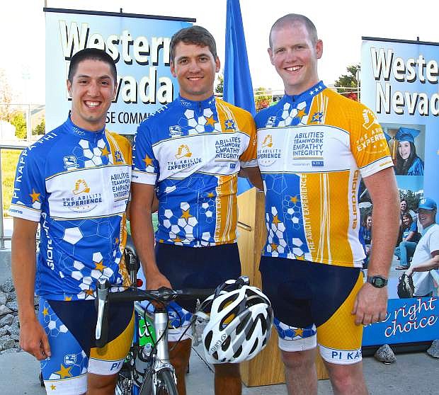 Matthew Rivera, U. of Toledo, Kade Campbell, Auburn Univ., and Jeremy Roy, Univ. of Mississippi, participate in the Journey of Hope Friday at WNC, a cycling trek that raises funds and awareness for people with disabilities.