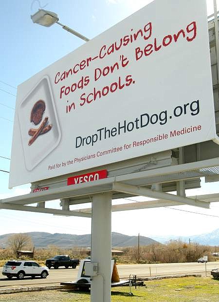 A billboard located east of Carson City on Highway 50 was paid for by the Physicians Committee for Responsible Medicine targets school lunches in Carson City.