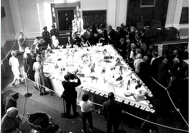 Dignitaries cut the Nevada shaped cake at the centennial cake event held in 1964. The Battle Born Birthday Cake committee will debut their cake on March 21.