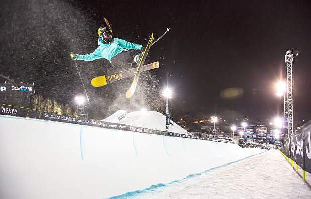 Maddie Bowman catches air while competing in the women&#039;s ski superpipe at the Winter X Games 2015. Bowman captured gold for the third straight year.
