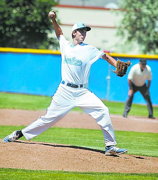 Carson&#039;s Joe Nelson pitches to Douglas during Saturday&#039;s summer league game. Nelson picked up the win for the Blue Jays.
