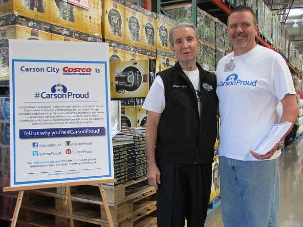 Mayor Robert Crowell and Carson City Costco General Manager Bob Tote greeted hundreds of Costco shoppers on Saturday unveiling the #CarsonProud campaign.