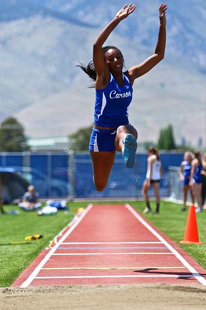 Carson senior Madison Preston qualifies for the Northern Region Finals in the triple jump Saturday at Carson High School with a jump of 36-05.50.