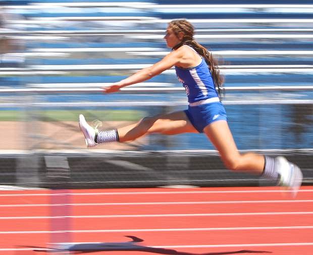 Carson&#039;s Athena Favero runs the girl&#039;s 300-meter event Saturday during the Northern Division I Regional Track Championships at the Jim Frank Track and Field Complex.