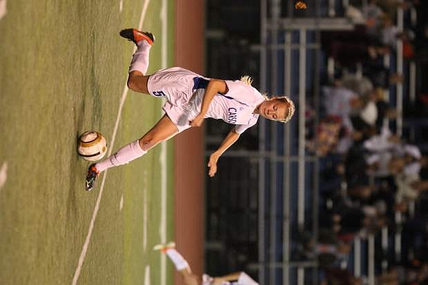 Lindy Lehman takes control of the ball in a game against Douglas on Tuesday night.