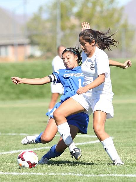 Mid-fielder Chantal Torres goes after the ball in a game against Galena Saturday afternoon in Reno.