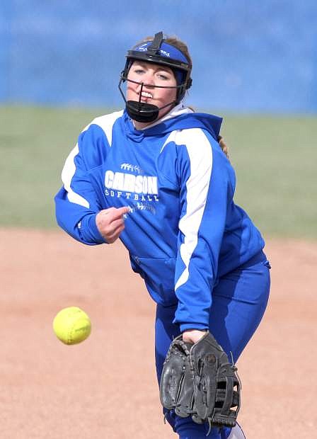 Makenzie Tucker delivers a pitch in a game against Damonte Ranch on Tuesday.