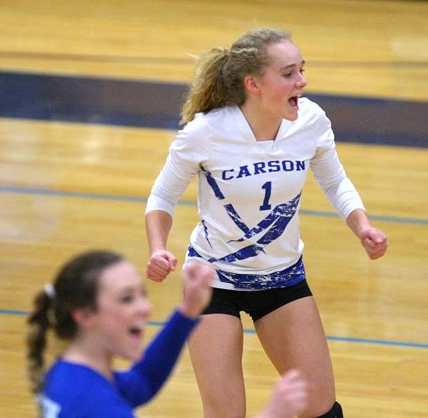 Abby Pradere celebrates a point with her teammates in a playoff match against Reno on Tuesday.