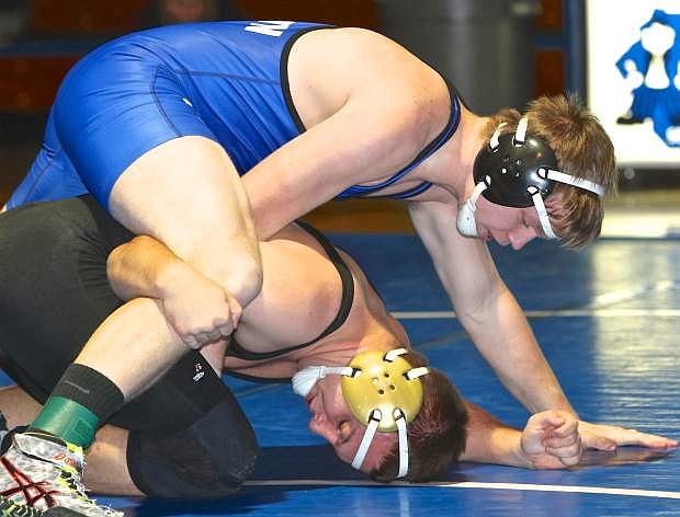 195 pounder Connor Sievers defeats Galena&#039;s Caleb Fawley Wednesday evening at CHS.