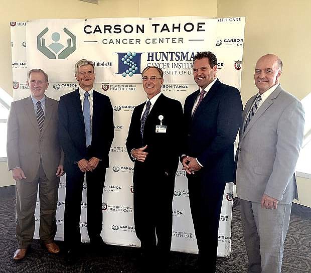 Tad Morley, Executive Director of Outreach, University of Utah, Dr. John Sweetenham, Medical Director of Huntsman Cancer Institute, Ed Epperson, CEO of Carson Tahoe Health, Mark Saxton, Outreach Manager, University of Utah, Ben Tanner, COO of Huntsman Cancer Institute.
