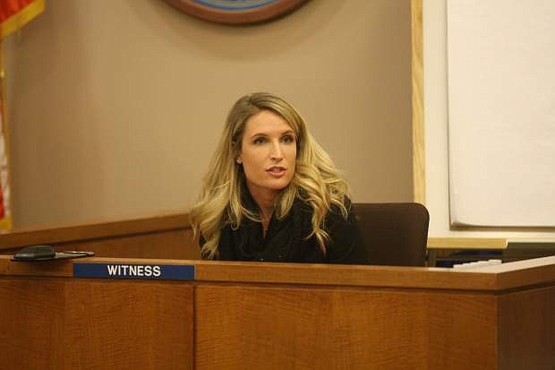 Rachelle Spear, a criminalist with the Washoe County Crime Lab, testifies to the blood draw on Leonardo Cardoza on Friday moring in district court.