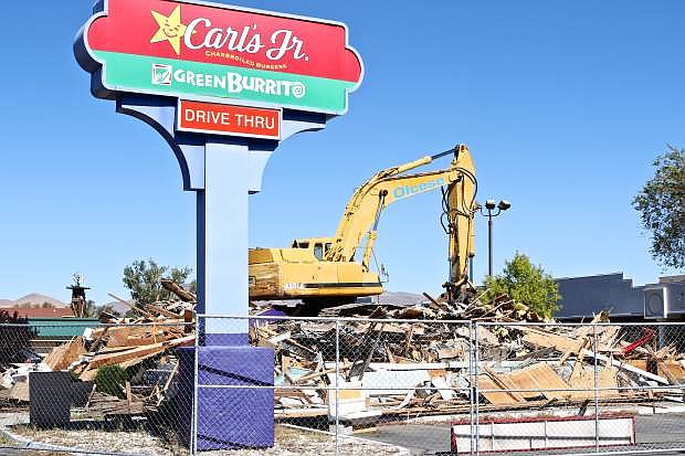 The Carl&#039;s Jr. came down on Thursday to make room for more parking at the Carson Mall.