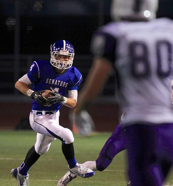 Carson&#039;s Asa Carter picks off a pass last year against Spanish Springs.