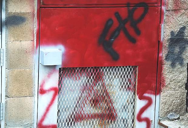 Spray paint covers the generator housing at Hidden Cave. Bureau of Land Management discovered the vandalism on March 2.