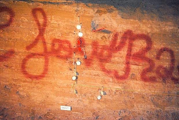 Graffiti was spray-painted inside Hidden Cave near Fallon recently.