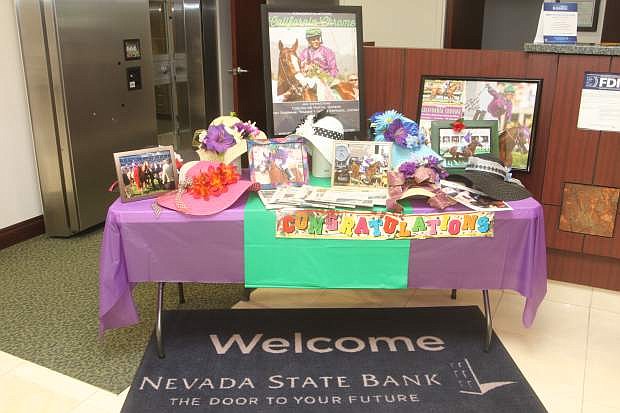 A California Chrome display has been set-up by employees of Nevada State Bank in Minden. The horse&#039;s co-owner, Steve Coburn, has been a long-time customer of the bank. California Chrome competes for the Triple Crown on Saturday.
