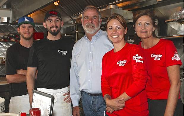 The Cracker Box on the corner of E. William and Stewart Streets in Carson City is celebrating their 35th anniversary this week. Pictured are (from left) cooks Billy Couch and Adam Romo, owner Jerry Massad and servers Siovhan McEver and Paula Paulidis.