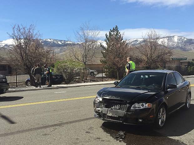 A Carson City man was arrested after a low-speed chase ended in a crash on Roop Street and Beverly Drive.