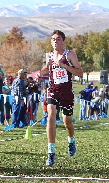 Dayton&#039;s Brady Heusser finishes the Division 1-A boy&#039;s race at Rancho San Rafael Park Saturday.