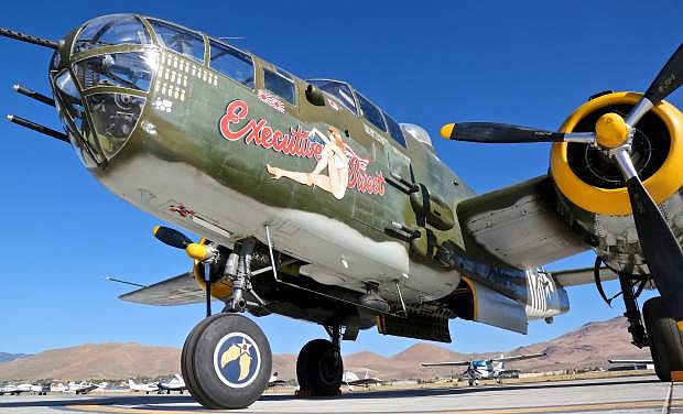 &quot;Executive Sweet,&quot; a North American B-25J Mitchell sits on the tarmac Wednesday at the Carson City Airport and will be available for rides through Friday. Those interested in a once-in-a-lifetime experience to fly in the B-25 can make advance reservations by contacting reservation specialist Sandy at 805-377-2106 or by visiting AAFGroup.org. The 30 minute flight into history is $425 and tax deductible.