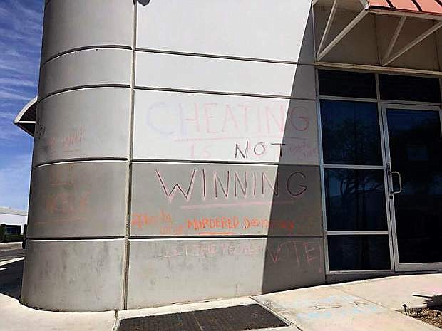 The Democratic headquarters in Las Vegas were vandalized during the weekend.