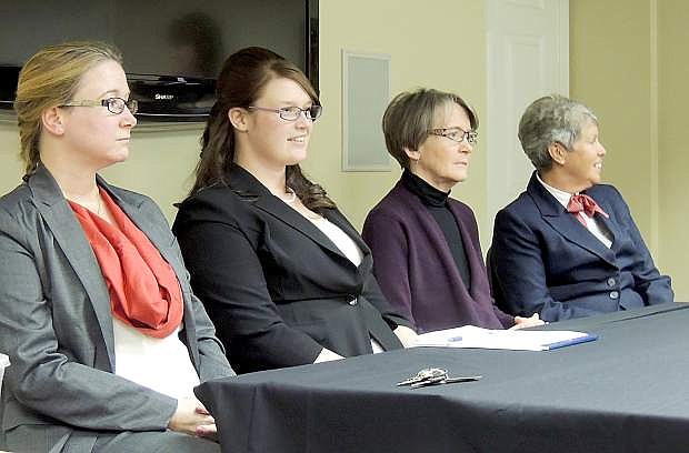 From left,  Amy Geddes, Sena Loyd, Mary Scott Wallace and Diane Duquette answer questions from the Carson City Library Board of Trustees. The four women were the finalists for library director. Loyd was selected after the interview process.