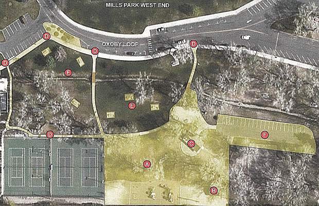A key to the areas where improvements are proposed to help make the Palo Verde Park and surrounding Mills Park area Americans With Disabilities Act  compliant.