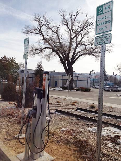The CT4100 Double Station electric car charging station is located in the southwest corner of Carson City&#039;s Community Center parking lot.