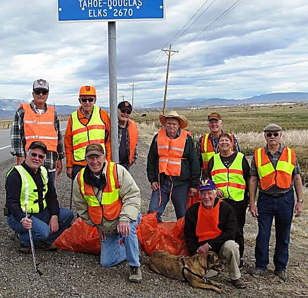 Ten members of Tahoe/Douglas Elks Lodge 2670 spent the morning of March 14 cleaning up trash along a two-mile section of Highway 88, a project Elks members complete quarterly.