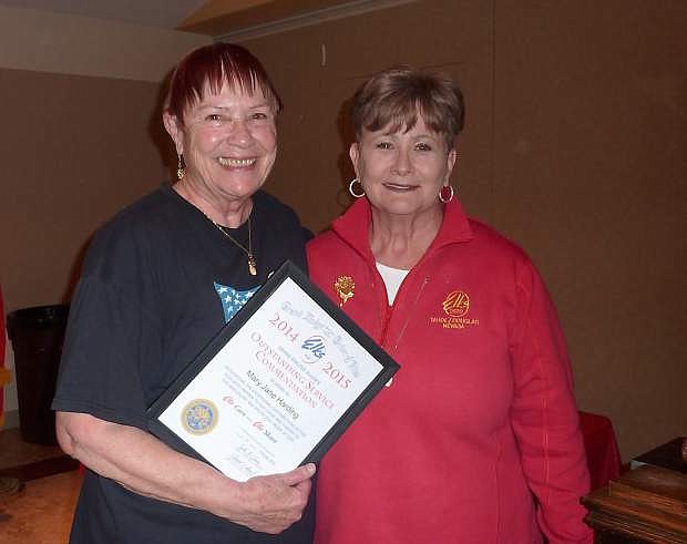Mary Jane Harding, pictured with outgoing Exalted Ruler Toni Wendt, received Outstanding Service Commendation from Grand Lodge at a recent Tahoe/Douglas Elks Lodge 2670 awards ceremony.