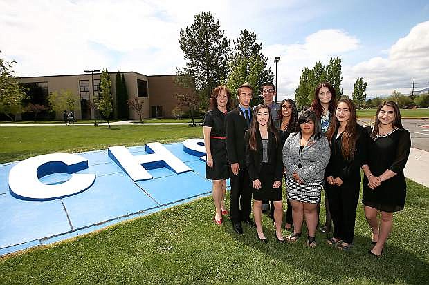 Daniel Jauregui, 17, and Eveline Delgado, 16, practice their Future Business Leaders of America presentations before a group of students and faculty at Carson High School in Carson City, Nev., on Friday, May 8, 2015. The New Entrepreneur Program donated $4,000 to help get the FBLA team to the national competition, and is challenging the community to raise the remaining $4,000.
