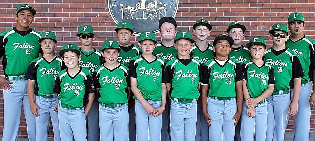 The Fallon 10-under all-star team in front from left are Lucas Prinz, Raelynn Neumann, Rodney Alger, Reese Kincaid, Kaden Crutcher and Ian Baldwin. Back row from left are Gabriel Oldfield, Tyler Austin, Colton Tousignant, McKay Winder, Toby Anderson, Jace Nelson and Damein Towne. Coaches are Rusty Blackwater, Alex Alger and Micah Manning (not pictured).