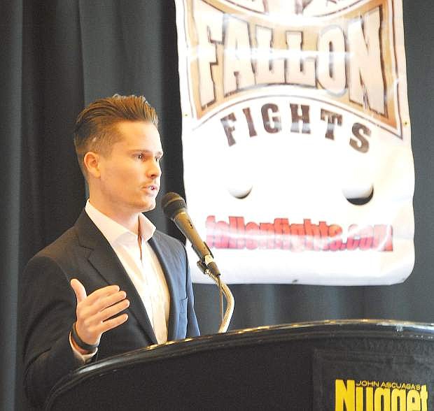 Dynasty Boxing co-founder Terry Lane speaks during Wednesday&#039;s media day for the Fallon Fights at John Ascuaga&#039;s Nugget in Sparks.