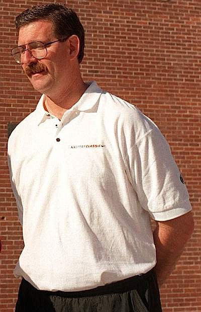 Former Carson High basketball coach Pete Padgett is seen outside of Reno High School in 1997.