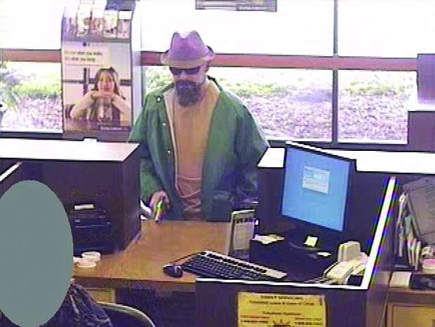 The Fedora Bandit is shown at a Bank of the West in Gridley, Calif., in 2010.