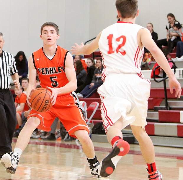 Fernley&#039;s Zach Burns (5) takes the ball in the win against Truckee.