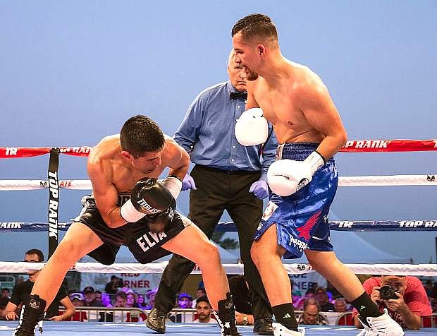 Oscar Vasquez of Reno, right, looks to land a left during his bout against Jose Toribio during Saturday&#039;s Fallon Fights. Vasquez is 5-0 at the annual Rural Rumble and 9-1 overall.