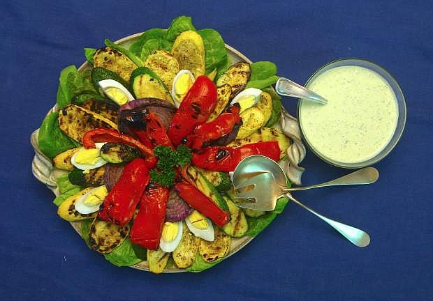 Roasted Vegetable Salad with Green Herb Dressing