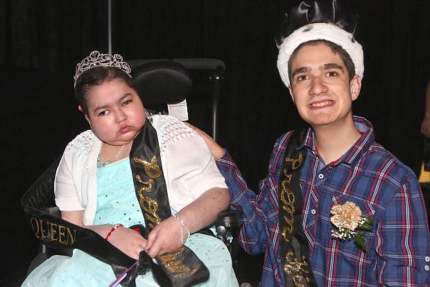 CHS students 17-year-old Emily Mata and 18-year-old Chris Smith are crowned Queen and King at the 7th annual Friendship Ball Thursday evening in the Carson High gymnasium.