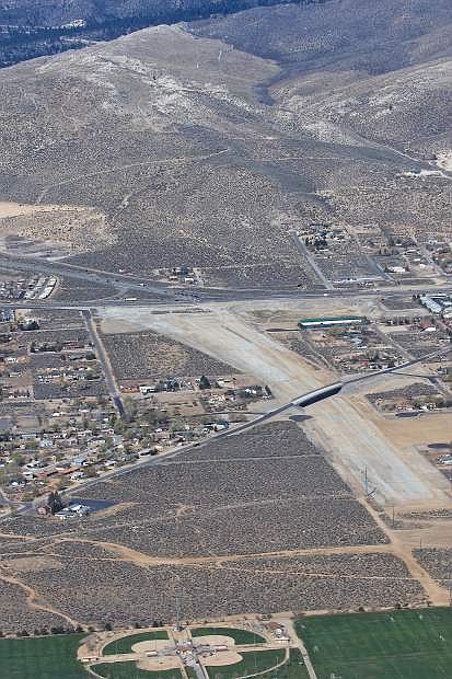 The future junction of I-580 and Hwy. 50 as seen from the air Thursday morning above Carson City.