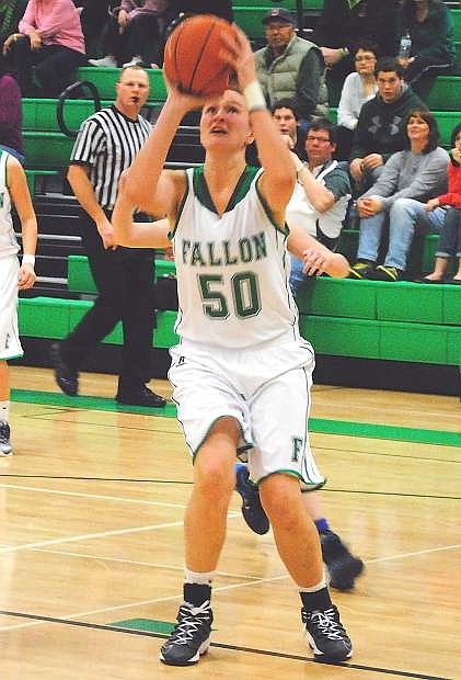 Fallon forward Hannah Lindsay shoots during the Lady Wave&#039;s 44-36 loss to Lowry this season. The two rivals meet today in the Northern Division I-A playoffs at Elko High School.