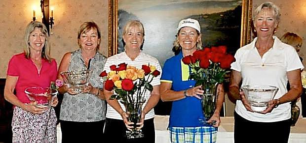 Award winners from the Genoa Lakes Ladies&#039; Golf Club Championship Tournament includ, from left, Lorraine Segala, Juanita Wells, Mary Zimmerman, Ann-Sofie Allen and Kory Miller.