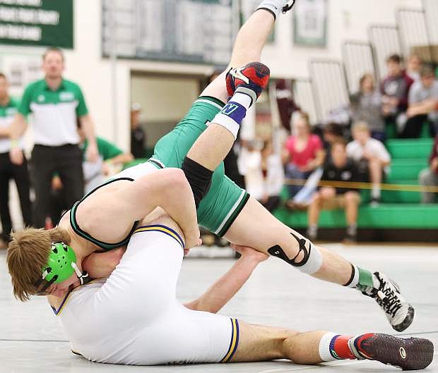 Fallon&#039;s Sam Goings throws Lowry&#039;s Shaun Mentaberry to the mat earlier this season.